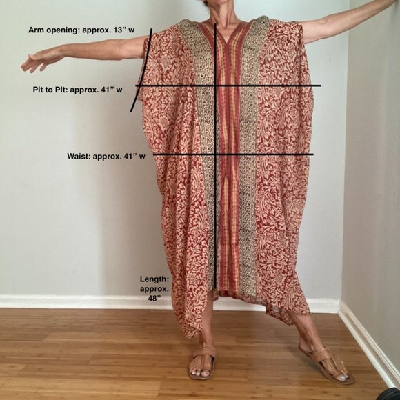 Block Print Caftan Size Free Rust, Tan & Black - Picture 7 of 15
